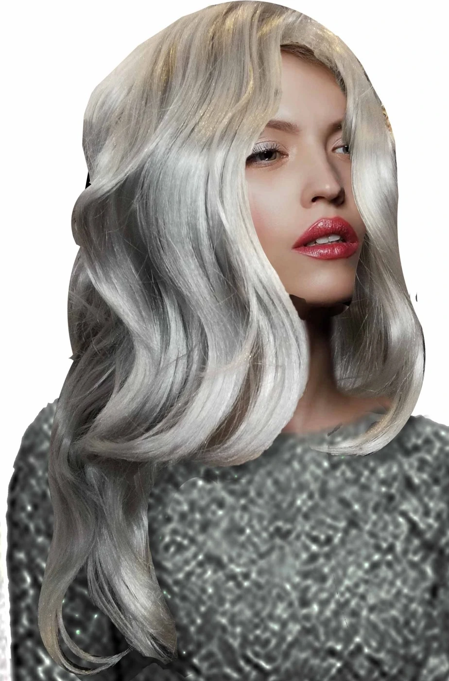 Parrucca Grigia Mossa Senza Frangia Di Qualita' Superiore
