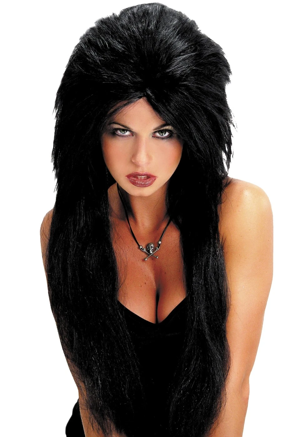 Parrucca Nera Cotonata Lunga Senza Frangia Anni 80 Emo Punk