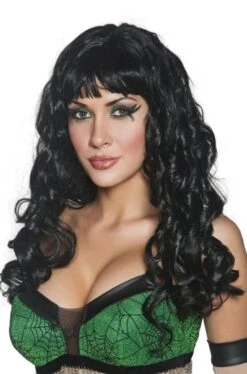 Smiffys Parrucca Nera Mossa Lunga Con Frangia Black Syren