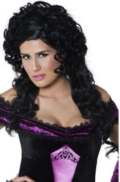 Smiffys Parrucca Nera Riccia Mossa Lunga Senza Frangia Gotica Dark