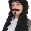 Parrucca Nera Riccia Lunga Re Luigi Moschettiere Pirata Capitan Uncino
