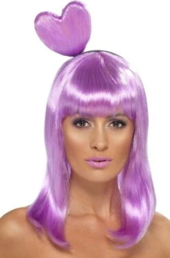 Smiffys Parrucca Viola Liscia Lunga Con Frangia Fascia Con Cuore Candy Queen California Gurls