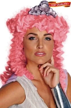 Smiffys Parrucca Rosa Mossa Lunga Effetto Seta Dea Greca Effetto Capelli Veri