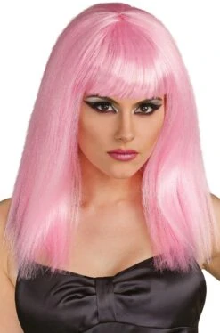 Parrucca Rosa Pallido Lunga Liscia Con Frangia Lolita Manga Anime