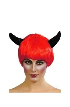 Smiffys Parrucca Rossa Da Diavolessa A Caschetto Con Corna Nere