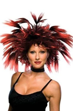 Parrucca Rossa E Nera Liscia Media Senza Frangia Scalata Anni 80 Punte