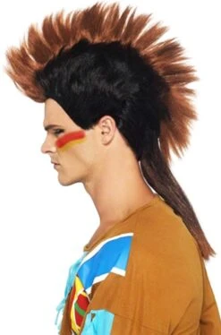 Smiffys Parrucca Uomo Marrone Corta Da Indiano O Mohicano De Luxe