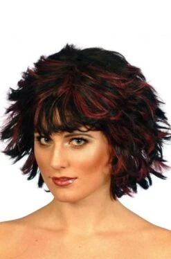 Smiffys Parrucca Nera Con Meches Ramate Scalata Anni 80