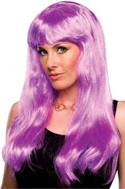 Parrucca Viola Lunga Liscia Con Frangia Glamour