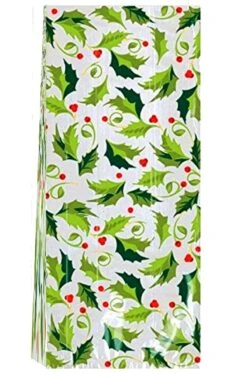 AMSCAN Sacchetti Per Regali Di Natale In Nylon Con Foglie Di Vischio