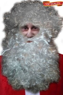 Set Contorno Testa Barba Babbo Natale Lunghissima Oltre 40 Cm
