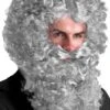 Set Parrucca Barba E Baffi Grigi Ricci Da Mago Negromante E Vecchio