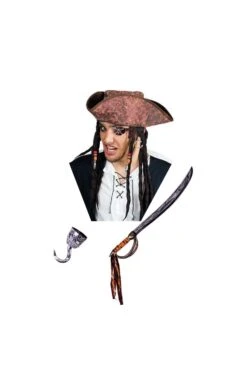 Set Pirata Con Cappello, Spada, Uncino, Occhiello E Orecchino