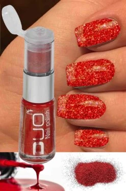 Smalto Per Unghie Brillantini Duo Rossi Da Applicare Su Smalto Rosso 8ml