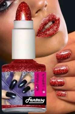 Smalto Per Unghie Brillantini Nailart Rosso Con Rossetto In Nuance