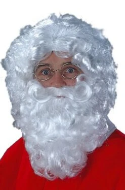Set Barba Baffi E Parrucca Bianche Babbo Natale Lunghezza Circa 25 Cm