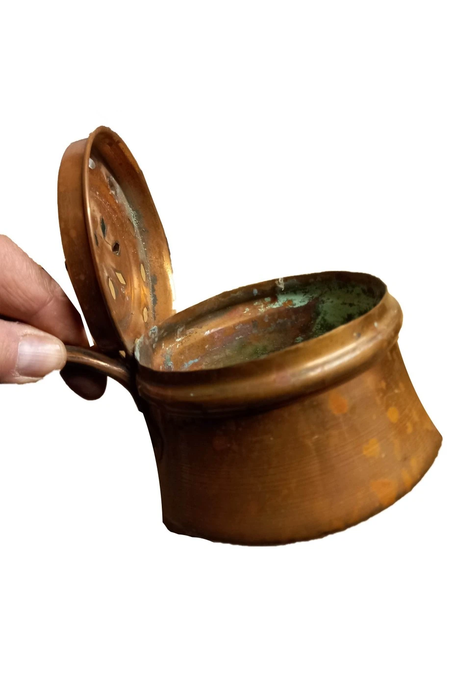 Tegame Di Rame Scaldaletto D'epoca Vintage Con Coperchio Diametro 15cm E Manico - immagine 4