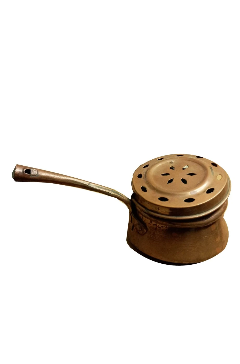 Tegame Di Rame Scaldaletto D'epoca Vintage Con Coperchio Diametro 15cm E Manico - immagine 5