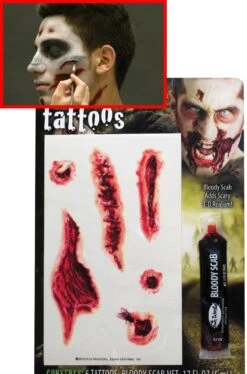 FX Tatuaggi Con Ferite Horror Sei Pezzi E Sangue Finto