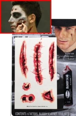 FX Tatuaggi Con Ferite Horror Sei Pezzi E Sangue Finto