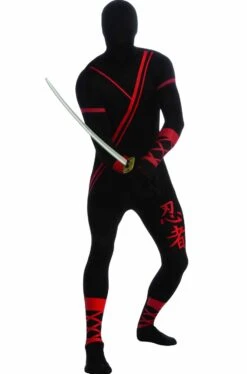 Costume Ninja Assassino Nero Tuta 2nd Skin Aderente. Si Beve Attraverso