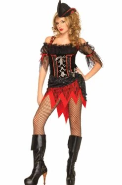LEG AVENUE Costume Donna Piratessa Corsara Rossa E Nera